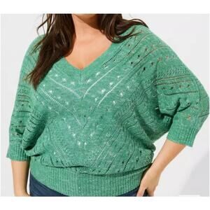 Torrid Pointelle Dolman Sweater Green Size 4X